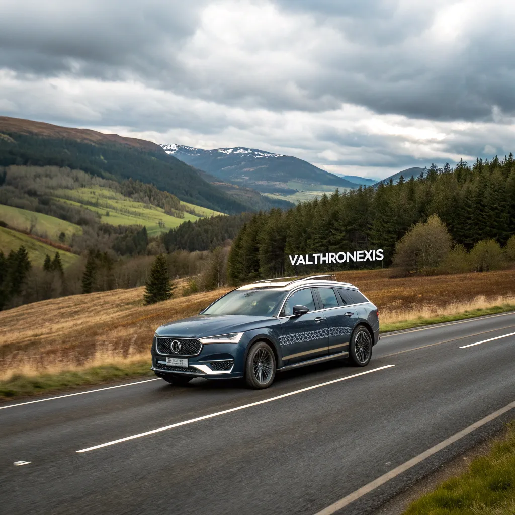 A scenic road trip with a VALTHRONEXIS car rental.